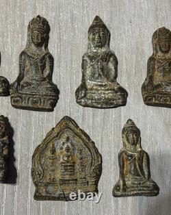 Lot Of 10 Ancient Thai Amulets In Bronze Buddha