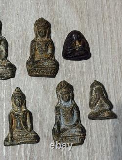 Lot Of 10 Ancient Thai Amulets In Bronze Buddha