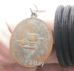 Lp Fan Ajaro Coin Blessed 1970 Thai Buddha Amulet Lucky Success Pendant Necklace