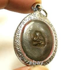 Lp Suang Blessed 1974 Back Magic Close Eye Buddha Amulet Lucky Rich Thai Pendant