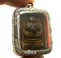 Lp Tim Pidta Close Eyes Buddha Yantra Thai Strong Life Protection Amulet Pendant