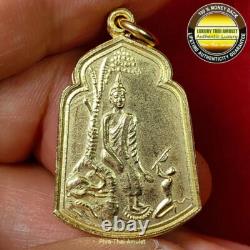 Lp Toh Pa Lelai Buddha Bai-sakae Medal 2534 Wat Saothonghin Gold Gilded Amulet