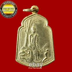 Lp Toh Pa Lelai Buddha Bai-sakae Medal 2534 Wat Saothonghin Gold Gilded Amulet