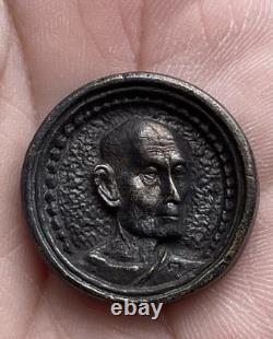 Luang Pu Toh Thai Buddhist Monk Amulet Black Metal Round Sacred Talisman