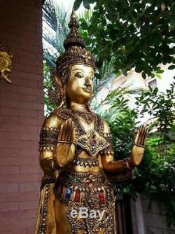 Masterpiece Antique Gilt Bronze Buddha Walking Meditation Thai Amulet Statues