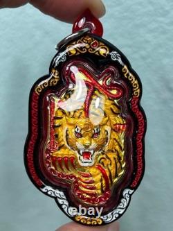 Medal Gold Tiger Royal King Lp Chanai Thai Buddha Amulet Water Proof Case