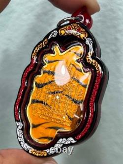 Medal Gold Tiger Royal King Lp Chanai Thai Buddha Amulet Water Proof Case