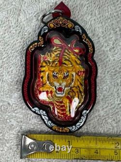Medal Gold Tiger Royal King Lp Chanai Thai Buddha Amulet Water Proof Case