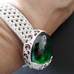Naga Eye Green Real Buddha Thai Amulet Lucky Bracelet 99.00% Silver Sukhothai
