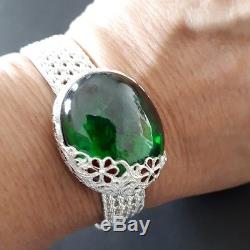 Naga Eye Green Real Buddha Thai Amulet Lucky Bracelet 99.00% Silver Sukhothai