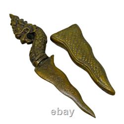 Naga Nagini Serpent Water Deity Buddha Yant Thai Amulet Brass Knife Meed Mor