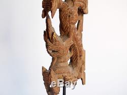 Naga Wood Buddha Statue Vintage Amulet Wat Figures Thai carving Antique Temple
