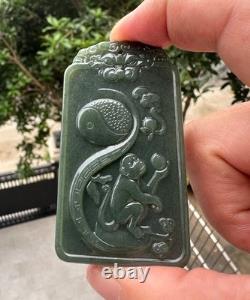 Natural Hetian Taqing Jade Vairocana Buddha Pendant Zodiac Monkey Tai Chi Amulet