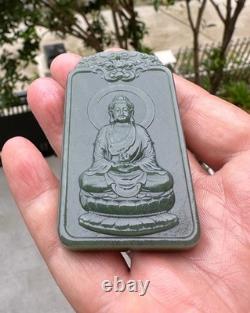 Natural Hetian Taqing Jade Vairocana Buddha Pendant Zodiac Monkey Tai Chi Amulet