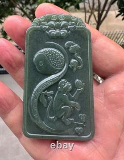 Natural Hetian Taqing Jade Vairocana Buddha Pendant Zodiac Monkey Tai Chi Amulet