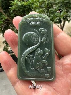 Natural Hetian Taqing Jade Vairocana Buddha Pendant Zodiac Monkey Tai Chi Amulet