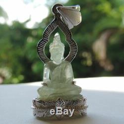 New Buddha prehnite gemstone handy carved status Thai amulet beautiful rare AAA