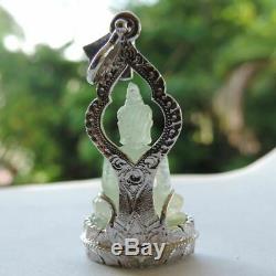 New Buddha prehnite gemstone handy carved status Thai amulet beautiful rare AAA