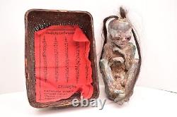 OLD RARE Kuman Thong Thai Buddha thai amulet statue Baby Pigtail Figure W BASKET