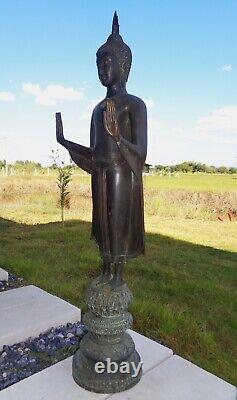 OLD Thai Style Ayutthaya Standing Bronze Protection Buddha Statue
