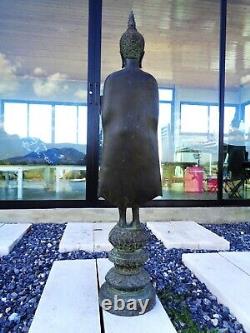 OLD Thai Style Ayutthaya Standing Bronze Protection Buddha Statue