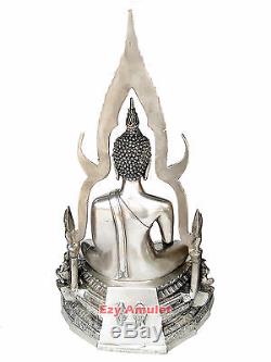 Old 22 H Sakyamuni Phra Buddha Chinnarat 1954 Silver Brass Thai Amulet Statue