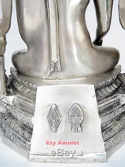 Old 22 H Sakyamuni Phra Buddha Chinnarat 1954 Silver Brass Thai Amulet Statue