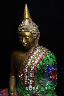 Old Magnificent Rama V Style Jewel Encrusted Thai Sathorn Buddha Resin Cast 32cm
