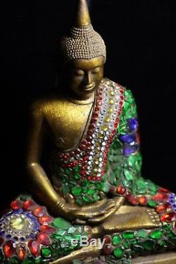 Old Magnificent Rama V Style Jewel Encrusted Thai Sathorn Buddha Resin Cast 32cm