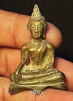 Old Thai Buddha Amulet Phra Chiang Saen Sing 3 Buddha Bronze