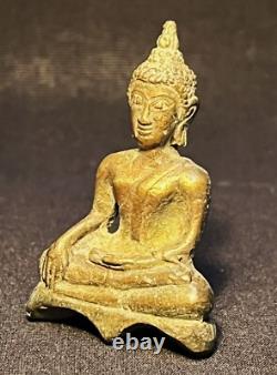 Old Thai Buddha Amulet Phra Chiang Saen Sing 3 Buddha Bronze