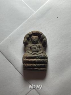 Old Thai Naga Buddha Amulet Phra Nak Prok Clay Vintage Buddhist