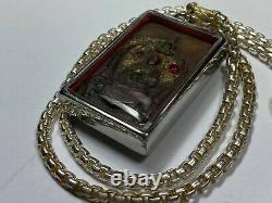 Old Vintage Jeweled Buddha Amulet with 25 Thai Silver Necklace