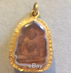 Old Vintage Thai Buddha Amulet Charm With Gold