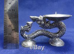 PHAYA NAGA Candlestick 925 STERLING silver Thai Handicraft Amulet Worship Buddha