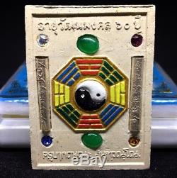 Perfect King Butterfly Kruba Krissana Embed Gem Takrud Silver Thai Buddha Amulet