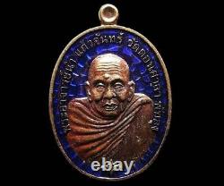 Phra Ajahn Ajarn Nam Wat Donsala Blue Enameled Coin Talisman Thai Buddha Amulet