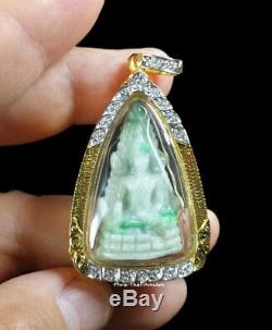 Phra Buddha Chinnarat Jade Gold-plated Case Gemstone Rare Real Thai Amulet