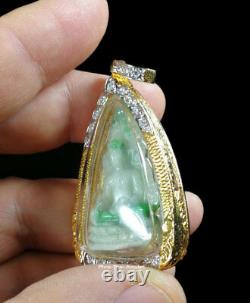 Phra Buddha Chinnarat Jade Gold-plated Case Gemstone Rare Real Thai Amulet