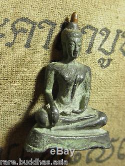 Phra Chiang San Bucha 2-300 yr, sing sarm(3) Bronze Buddha Statue Thai Amulet