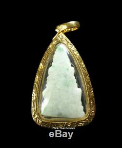 Phra Chinnarat Real Jade Gold-case (gp) Gemstone Magic Buddha Rare Thai Amulet