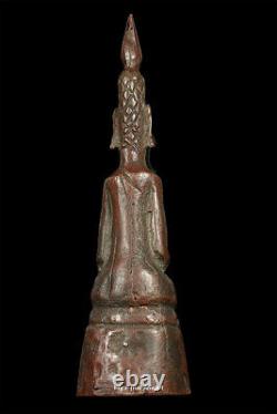 Phra Jinghong Anceint Buddha Lanchang Era Bronze 4.25 Statue Old Thai Amulet