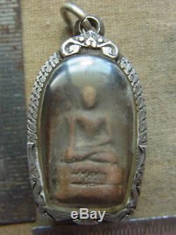 Phra Khong Kru Wat Phra khong Lumphun silver case Protection Thai Antique Buddha
