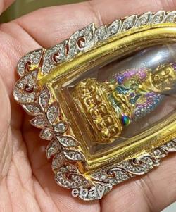 Phra Kring Paowares 7 Color With Gem Thai Buddha Amulet Pendant Talisman K565