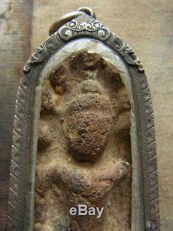 Phra Kru Nadool (Nadoon) Phim Nak prok, in old silver case Thai Buddha Amulet