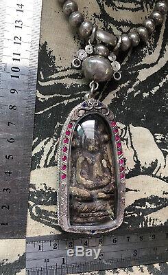 Phra Kru Nadool, Phim Nak prok, beautiful Thai Buddha Amulet Real Silver Casing