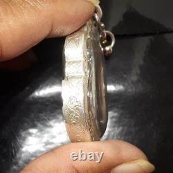 Phra Lp Moon Rare Old Thai Buddha Amulet Lucky Talisman Silver Case Pendant