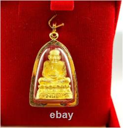 Phra Luang Pu Tuad b. E. 2544 Gold Frame Waterproof Thai Amulet Buddha Holy Power