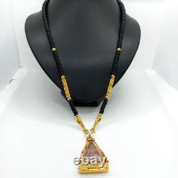 Phra Nang Phaya Thai Talisman Terracotta Buddha Gold Gilded Frame Lava Necklace