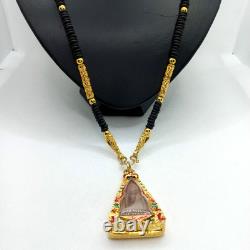 Phra Nang Phaya Thai Talisman Terracotta Buddha Gold Gilded Frame Lava Necklace